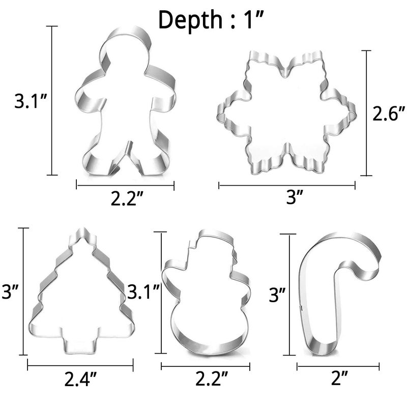 SOSOHOME Christmas Cookie Cutter Set - 5 Piece Holiday Cookies Molds - Snowman, Christmas Tree, Gingerbread Man, Candy Cane, Snowflake - Image 2